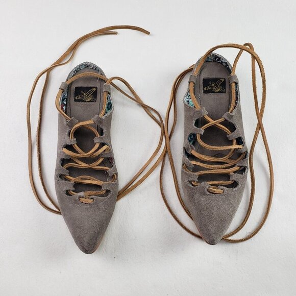 Freebird Enya Lace Up Flat Women 9 Beige Leather Boho Ankle Tie Pointed Toe Shoe - Picture 11 of 15